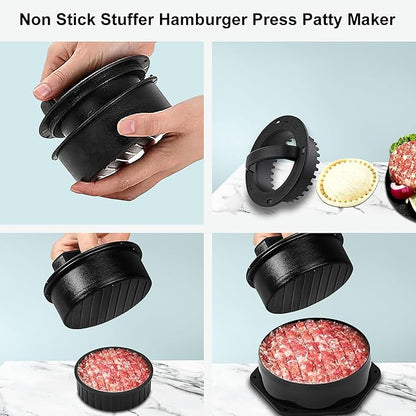POLIGO Smash Burger Press Kit - 4 in 1 Hamburger Patty Storage Containers, 6.69" Cast Iron Smash Bacon Press - Non Stick Smash Burger Press Set for Grill and Griddle Cooking, Black Round