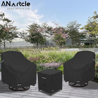 ANartcle 3 Pieces Patio Bistro Sets Cover,600D Waterproof Heavy Duty Patio Furniture Covers,Includes 2 Outdoor Swivel Chair Covers and 1 Patio Wicker Side Table Cover(Black)
