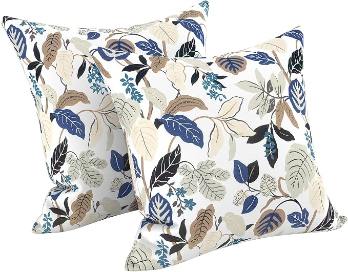 LVTXIII 2 Pack Outdoor Pillow Covers ONLY 18x18 Inch, Water-Repellent Square Decorative Cushion Covers for Patio Furniture, Garden, Sofa, Breeze Leaves Beige