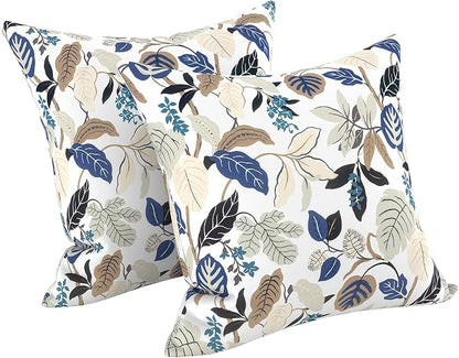 LVTXIII 2 Pack Outdoor Pillow Covers ONLY 18x18 Inch, Water-Repellent Square Decorative Cushion Covers for Patio Furniture, Garden, Sofa, Breeze Leaves Beige