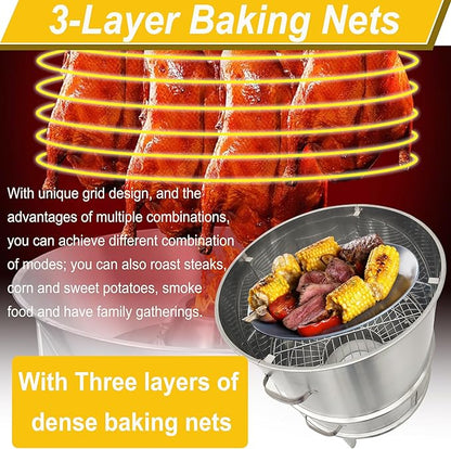 Charcoal Roast Duck Oven Commercial BBQ Roaster, 3-Tier Multifunctional Stainless Steel Grill with Hooks, Tail Pins for Duck/Chicken/Turkey/Pig/Vegetables Roasting in Restaurant/Home/Outdoor