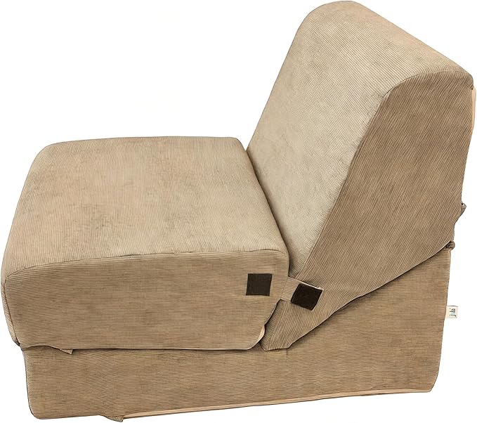 jela Luxury Corduroy Indoor Chaise Lounge, Foldable Sofa Bed Chair with Soft Foam & Machine Washable Cover (Corduroy Sand)