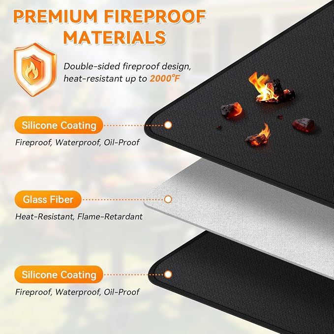 Under Grill Mats for Blackstone - 65 x 39 Inch BBQ Mats for Outdoor Grill Deck Protector, Double-Sided Fireproof Oil-Proof Waterproof Griddle Floor Mat for Outdoor Grilling, Easy to Clean