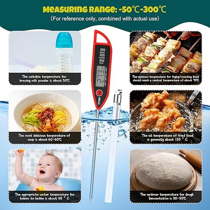Copkim 6 Set Waterproof Food Thermometer for Water, Liquid, Candle and Cooking Digital Meat Thermometer with Long Probe Instant Read for Kitchen BBQ Grill Candy (Black,White,Red)