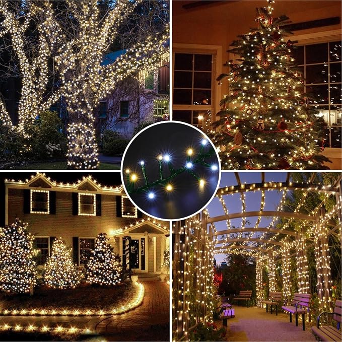 500 LED String Lights - Outdoor/Indoor Plug-in Twinkle Fairy Lights, 46ft 500LED, Warm White & White