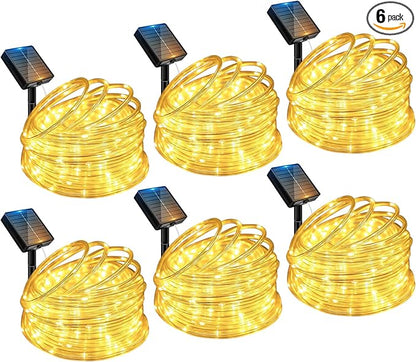 btfarm 6 Pack Solar Rope Lights Outdoor, 120LED 46FT Solar String Lights Outside Waterproof, 8 Lighting Modes Solar Powered Strip Tube Light for Garden Tree Christmas Yard Party Decor, Warm White