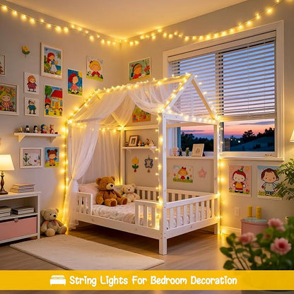 JMEXSUSS 33ft 100 LED Warm White Christmas String Lights for Room Decor | Battery Operated Christmas Lights with 8 Modes Remote, Twinkle Fairy Mini Lights for Bedroom Home Wall House Decor