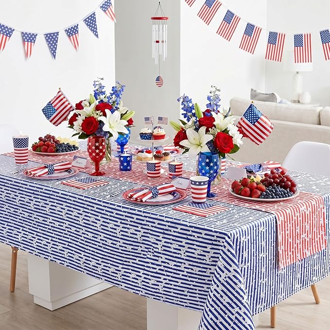 Independence Day Table Cloth 4th of July Decoration 58x120inch American Flag Blue White Striped Star Dresser Scarves Holiday Table Overlays Outdoor Party Celebration