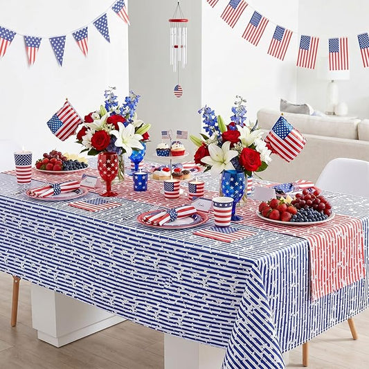 Independence Day 4th of July Table Runner Decoration 2pcs 13x84inch American Flag Red Star Dresser Scarves Holiday Table Runners Stain Resistant Party Celebration