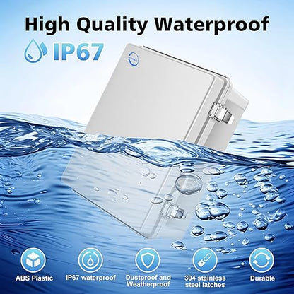 RTHIEAI Waterproof Outdoor IP67 Junction Box(16.1"x12.2"x7.1") with Mounting Plate, Hinged Grey Cover and Wall Brackets - Weatherproof ABS Plastic Electrical Enclosure for DIY Projects(410x310x180mm)