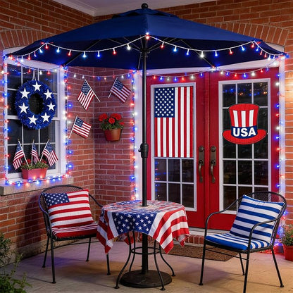 JMEXSUSS 33ft 100 LED Red White and Blue Lights Outdoor, Battery Operated | 4th of July Lights with Remote, 8 Modes Patriotic Decorations for Indoor Outside Independence Day American Flag Holiday