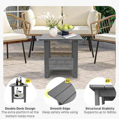Outdoor Side Table, Weather Resistant Double Small Adirondack Side Table, Outdoor Indoor End Table for Chair, 17" Patio Table for Pool, Deck and Porch, Black (Item2, Grey)