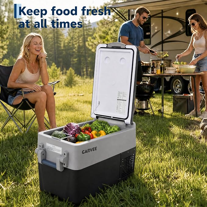 Garvee 42QT 12V Portable Refrigerator, Dual Zone Car Fridge Freezer with App Control & AC/DC Power for Camping, RV, Truck, Fishing & Home