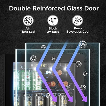 COWSAR 2.65 Cu.ft Wine Fridge, ETL Approved Beverage Refrigerator 95 Can Quiet Freestanding Mini Wine Cooler Clear Front Glass Door, Quiet Operation, Adjust Temperature for Home Bar, Drink Fridge