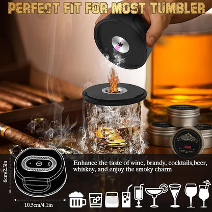 Electric Whiskey Smoker Kit – No Butane Needed with Built-in Ignition, Rechargeable Cocktail Smoker for Drinks, 6 Wood Chips, Gift for Men, Dad, Husband, Old Fashioned Bourbon Lovers