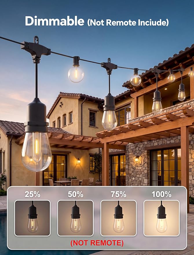 30FT Outdoor String Lights for Patio with 18+1 Shatterproof LED Bulbs | Plug-in Hanging Lights for Outside Connectable for Balcony, Camping, Porch Pool and Backyard