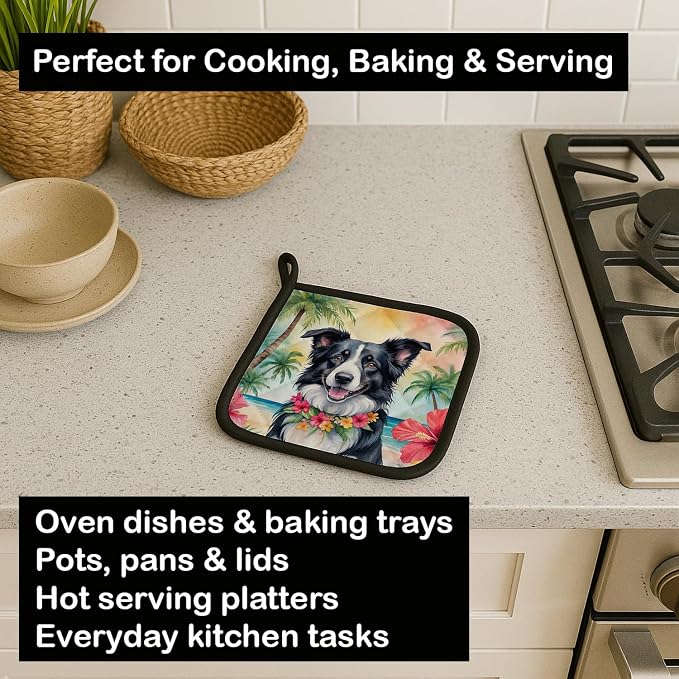 Caroline's Treasures Border Collie Luau Pair of Pot Holders Kitchen Heat Resistant Pot Holders Sets Oven Hot Pads for Cooking Baking BBQ, 7 1/2 x 7 1/2