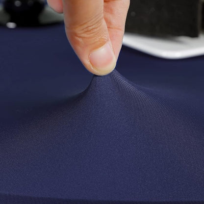 NEWISHER Round Fitted Table Cover Spandex Stretch Tablecloth Navy Blue Table Top Cover with Elastic Edged for Dining Picnic Patio 60 inch