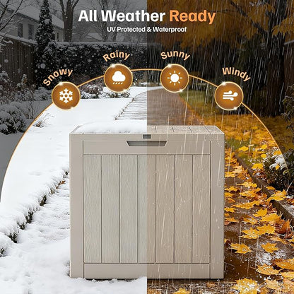 25 Gallon Outdoor Deck Box - Lockable Waterproof Storage Container, Resin Weatherproof Box for Patio Garden Furniture Pool Tools Cushions, Grey