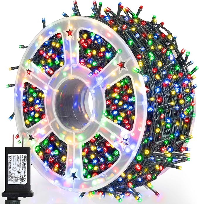 weillsnow 500 LED Multicolor Outdoor Christmas Lights, 164Ft Plug in Waterproof String Lights, 8 Modes with Memory for Outdoor Indoor Garden Halloween Christmas Decorations (Multicolor)