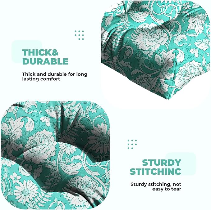 DANGHOOGY Wicker Chair Cushions, Waterproof Outdoor Loveseat Cushions for Patio Furniture, Tufted Wicker Furniture Cushions, 1 Loveseat and 2 U-Shaped Cushions (Cyan Rose)