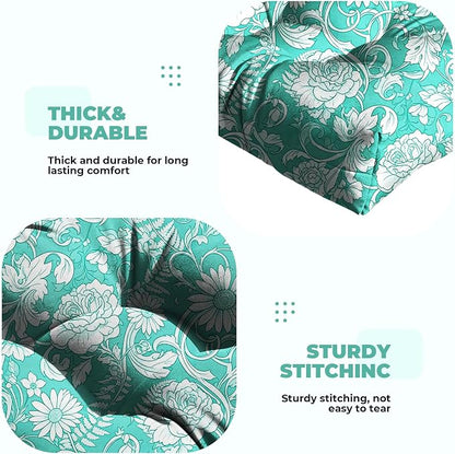 DANGHOOGY Wicker Chair Cushions, Waterproof Outdoor Loveseat Cushions for Patio Furniture, Tufted Wicker Furniture Cushions, 1 Loveseat and 2 U-Shaped Cushions (Cyan Rose)