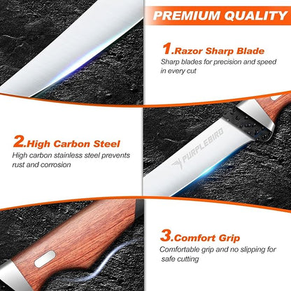 PURPLEBIRD Fillet Knife for Fish 7" with Sheath, 440C Stainless Steel Boning Knife for Meat Cutting with Wood Handle, Fish Fillet Knives Kitchen & Outdoor for Fishing, Hunting, BBQ, Christmas Gifts