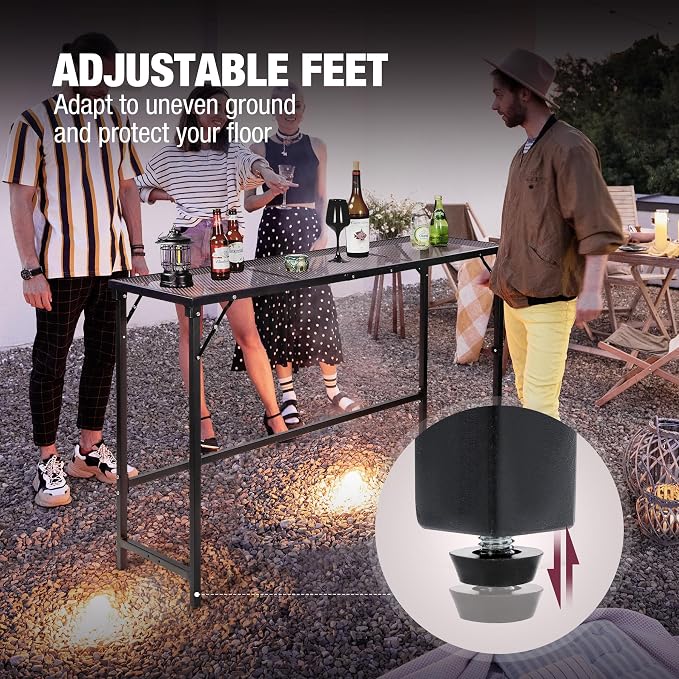 REDCAMP 55" Outdoor Bar Table, Folding Paito Bar Height Table | Waterproof Mesh Top Rectangle Counter Console Table for Balcony, Garden, Backyard, Hot Tub, Poolside, Indoor or Outdoor Use