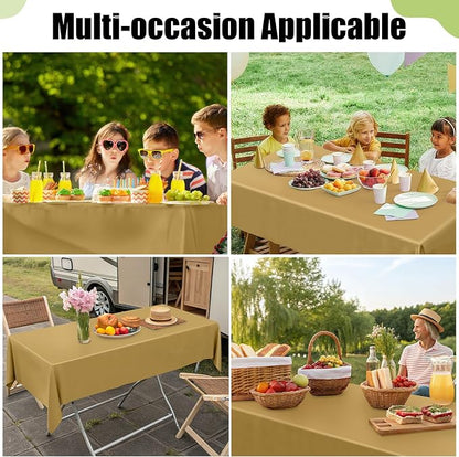 Smiry Disposable Table Cloth 3 Pack, 84 Inch Round Waterproof Plastic Tablecloth, Decorative Round Table Covers for Party, Birthday, Picnic, Gold