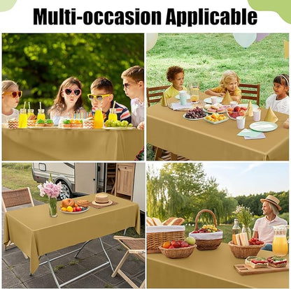 Smiry Disposable Table Cloth - 10 Pack, 54 x 108 Inch Waterproof Rectangle Tablecloths for Parties, Decorative Plastic Table Cover, Leakproof & Sturdy, Gold