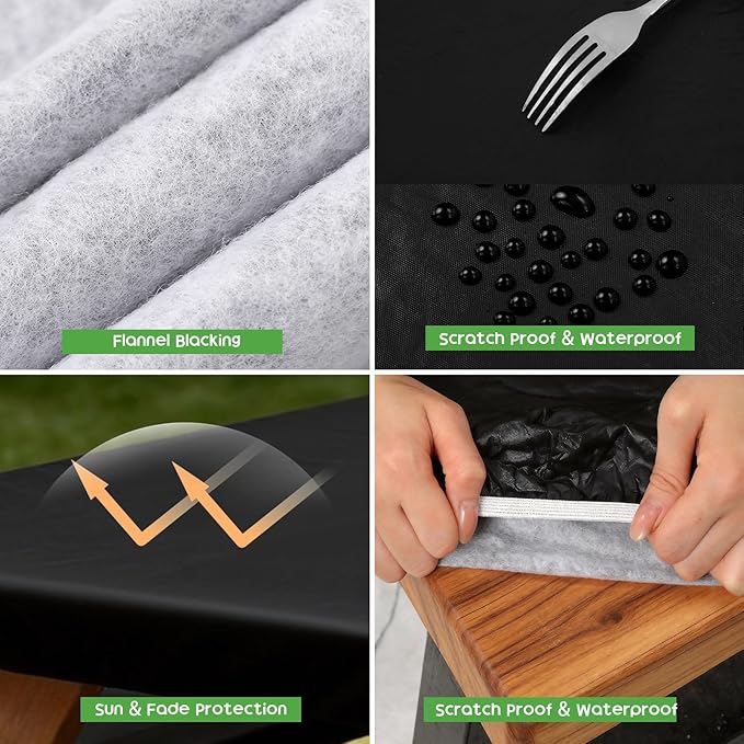 Picnic Table Cover with Bench Covers, Waterproof Tablecloth Set, Black | Fitted 6ft Tables, for Outdoor Camping, RV, Includes 1 Table Cover(30"x72"), 2 Bench Covers(72"x12"), Drawstring Storage Bag