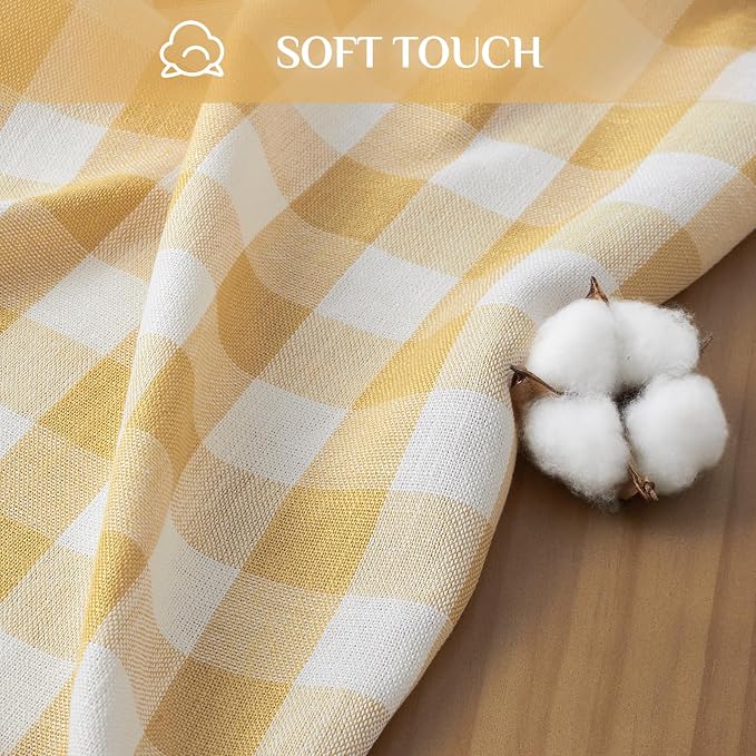 Softalker Checkered Tablecloth Square, Outdoor Linen Cotton Gingham Table Cloth with Tassel, Heavy Duty Wrinkle Free Buffalo Plaid Table Cover for Kitchen Dining Summer Party - 55 x 55 Inch, Yellow