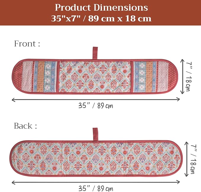 Maison d' Hermine Double Oven Mitts 100% Cotton Double Oven Glove (7"x35") | Heat Resistant BBQ Cooking Gloves with Loop Baking Kitchen Home Hotel Farmhouse Thanksgiving Christmas - Romane