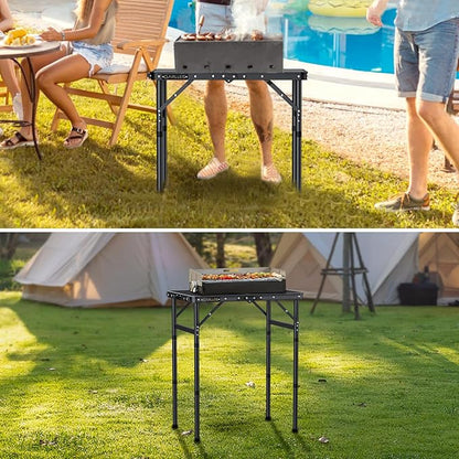 GARLLEN 2ft Folding Grill Table Max Capacity 66lbs, 3-Height Adjustable Folding Camping Table with Heat-Resistant Mesh Tabletop, Portable Aluminum Picnic Tables for BBQ, Outdoor, 22.8" L x 15.7" W