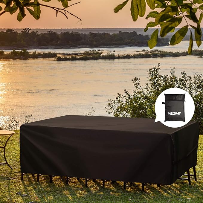 Velway Patio Furniture Cover Outdoor Waterproof Rectangular Patio Table Chair Sofa Set Cover, 128" Lx82 Wx28 H, All Weather Oxford Tear-Resistant Material with Zipper Carrying Bag Windproof Buckles