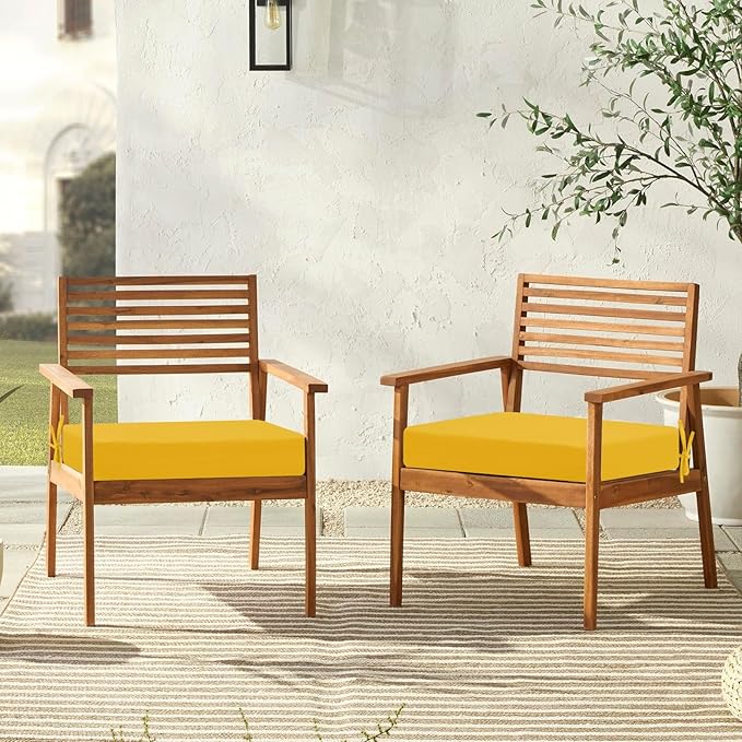 downluxe Outdoor Chair Cushions Set of 6 for Patio Furniture, Water-Resistant Square Corner Patio Chair Cushions with Ties, High Density Foam Outdoor Seat Cushion, 18.5" X 16" X 3", Yellow