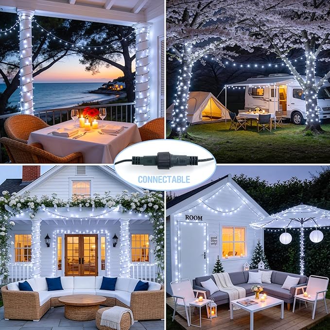 JMEXSUSS 250 LED White Christmas Lights Outdoor, 91.5ft Extendable White String Lights Indoor, Christmas Tree Lights with 8 Modes for Room Garden Patio Wedding Party Christmas Decorations