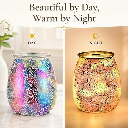 Dicimi Mosaic Glass 2-in-1 Wax Melt Warmer – Electric Incense Burner with Ambient Light, Flameless Candle Heater, Home Fragrance Lamp, Housewarming Gift