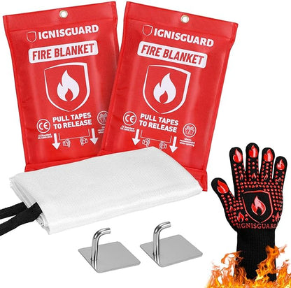 Emergency Fire Blankets for Home and Kitchen, 2-Pack 40"x40" Fiberglass Fire Suppression Blanket for Grease Fires, BBQ Grill, Camping, RV, Fireplace & Survival Safety