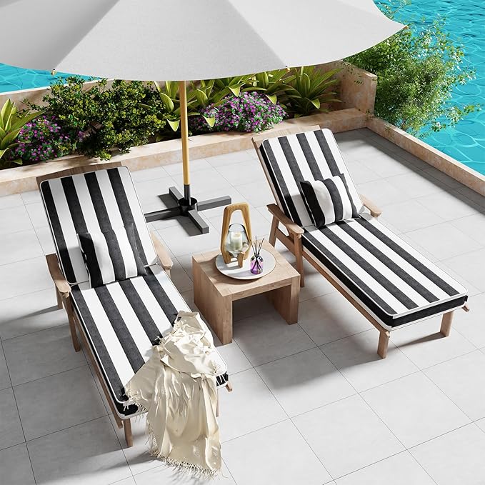 Outdoor Water-Resistant Olefin Chaise Lounge Cushions with Pillow, Weather and Fade Resistant Patio Furniture Lounge Chair Cushion Ideal for Patio, Lawn, Garden, Pinto, 80" L x 26" W x 5" T