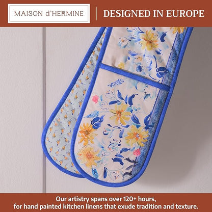 Maison d' Hermine Double Oven Mitts 100% Cotton 7"x35" Double Oven Mitt Heat Resistant BBQ Cooking Gloves with Loop Baking Grilling Kitchen Hotel Home Farmhouse Spring Summer (Girassol)