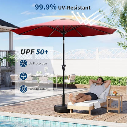 GarveeLife 10FT Umbrella Outdoor Patio, Pool Umbrella with Push Button Tilt and Crank, 8 Sturdy Ribs Waterproof UV Protection for Garden, Table, Backyard, Market | Table Umbrella Waterproof UV Protection for Garden, Pool, Deck, Backyard, Market (Red)