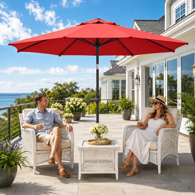 Sannwsg Outdoor Patio Umbrella,Table Umbrella with Push Button Crank,Market Umbrella with 8 Sturdy Ribs,Yard Umbrella
