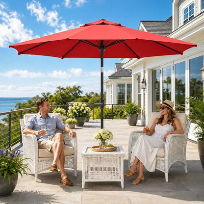 Sannwsg Outdoor Patio Umbrella,Table Umbrella with Push Button Crank,Market Umbrella with 8 Sturdy Ribs,Yard Umbrella