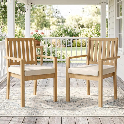 FansaFurn Acacia Patio Chairs Set of 2 for All-Weather, Solid Wood Outside Furniture with 3.1" Thick Cushions, Modern Outdoor Chairs for Backyard, Porch, Garden, Indoor Use, Brown
