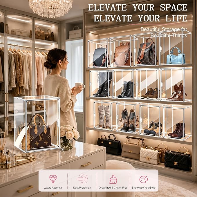 Clear Tall Boot Storage Box, Organizer for Ankle Boots and Booties | Fits Men/Women Shoes Size 15.Designed for ankle boots,short fashion boots.Clear stackable storage with dustproof protection.