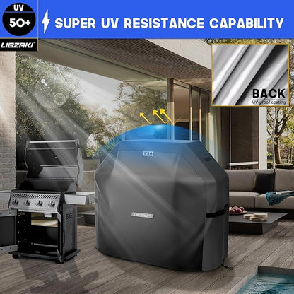 LIBZAKI Grill Cover 420D Waterproof, Weather Resistant, Rip-Proof, Anti-UV, Fade Resistant,Gas Grill Cover for Weber,Char Broil,Nexgrill Grills, etc.58 inches-Black