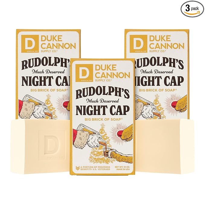 Duke Cannon Supply Co. Big Brick of Soap Bar for Men Holiday Edition - Rudolph's Much Deserved Night Cap (Cinnamon and Antique Wood Scent), 10 oz. (3 Pack)