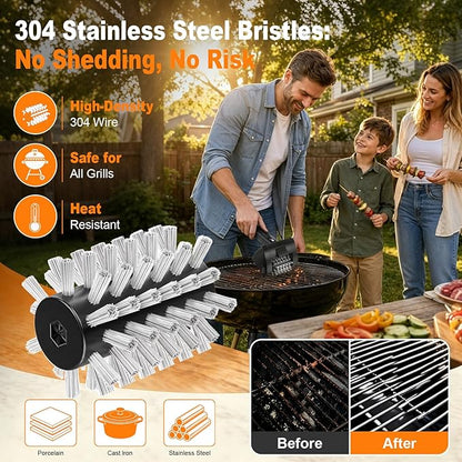 Electric Grill Brush for Outdoor Grill, 4000mAh Cordless Rechargeable BBQ Cleaner with LED Light,2-Speed Grill Cleaner,No Shedding 304 Stainless Steel,Waterproof Grill Cleaning Brush Gifts for Men Dad