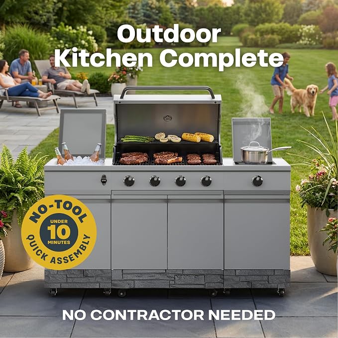 Tytus Fresno 66" 5-Burner Propane or Nat Gas Island Grill, 60K Total BTUs | Pre-assembled for fast install, 864 sq inch cooking area with Side Burner, Storage, Ice Bucket - Gunmetal / Graphite Island